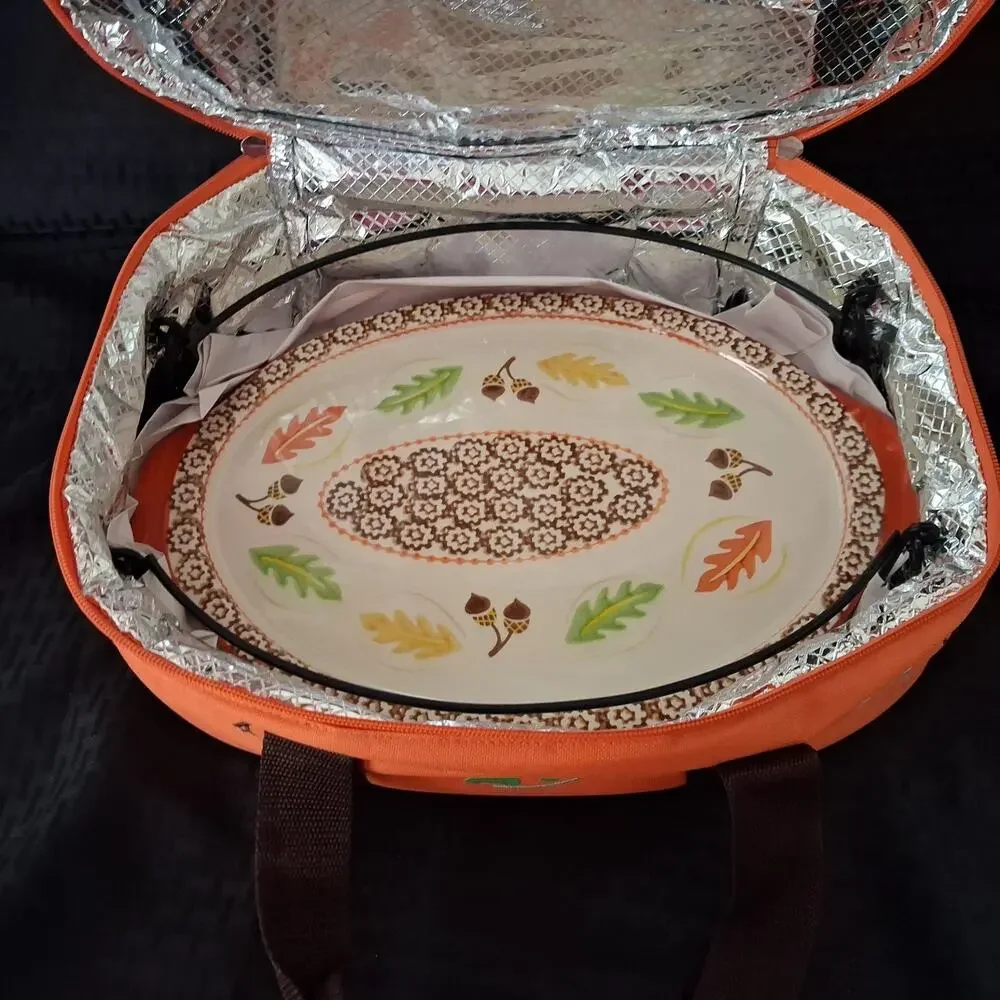 Temptations Old World Harvest 13x9 Platter, Metal Rack , Insulated Carrying Case